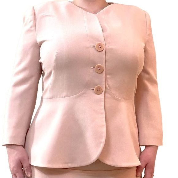 Armani Collezioni Italian Blush Peplum Skirt Suit Size 14 - Picture 5 of 16